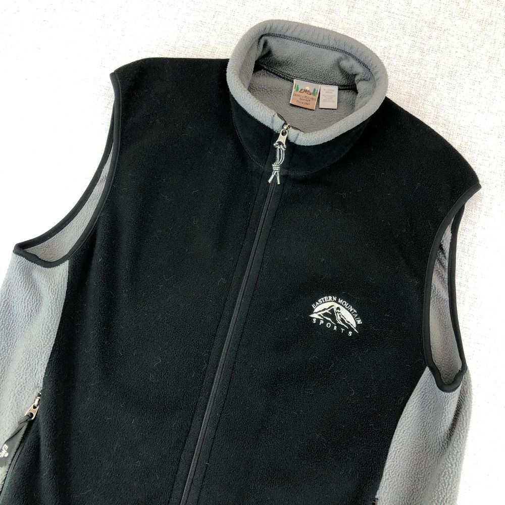 Vintage Eastern Mountain Sports Fleece Vest Mens XL Black Full Zip USA Made GORP
